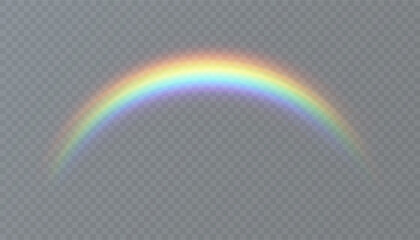 Realistic transparent rainbow arc with soft gradient glow on a checkered background. Perfect for creative designs, weather illustrations, and digital artworks.