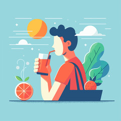 flat illustration of someone drinking a refreshing drink