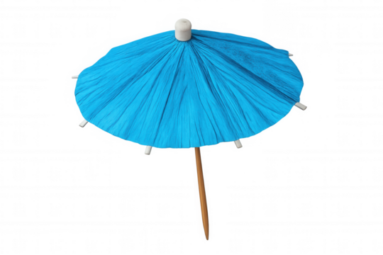 Blue cocktail umbrella isolated on transparent background, evoking summer vibes, cocktails, and relaxation