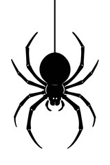 Obraz premium Spider Hanging on a Web Line Vector - A Black and White Graphic for Halloween and Spooky Designs