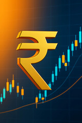 Indian Rupee Symbol with Upward Financial Chart and Candlestick Trend