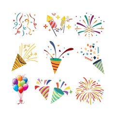 Colorful Party Poppers and Fireworks Illustration Set © CreativePixelsHub