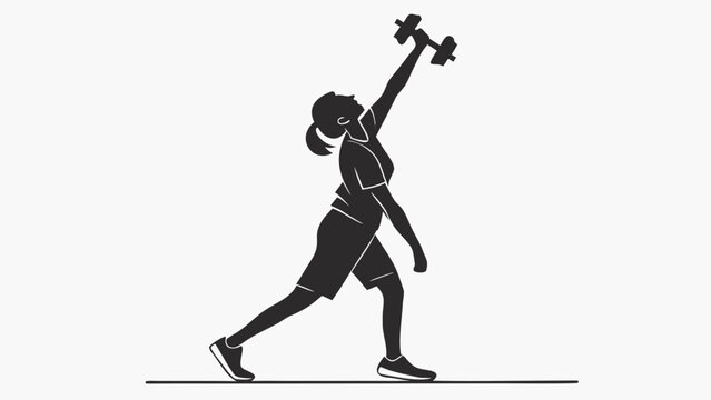 Silhouette of a woman doing a dumbbell overhead press in a lunge position for strength training