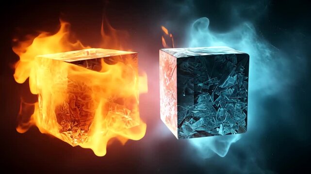 Hot and Cold Concept with Flame and Ice Cubes
