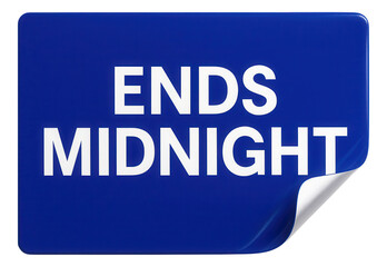 Blue rectangular sticker with ENDS MIDNIGHT announcement in bold font, urgent retail promo reminder on transparent background.