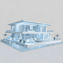 Elegant Holographic Luxury Villa on Light Off-White Background