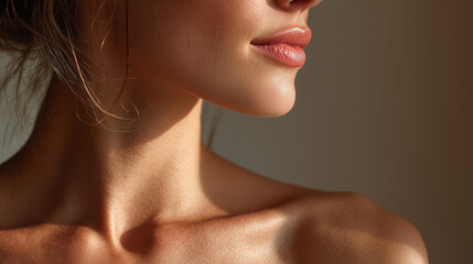Close-up of female collarbone and shoulder with perfect skin 