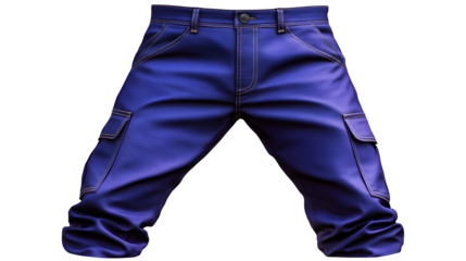 Navy blue work pants with reinforced knees, utility wear style, isolated on transparent background