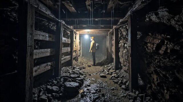 A miner entering an unregulated gold mining tunnel, highlighting unsafe working conditions and environmental risks in illegal mining operations.