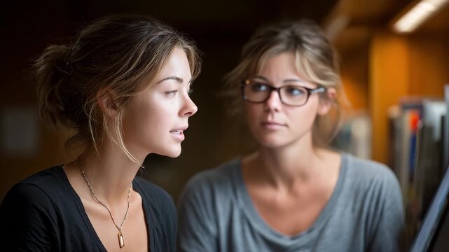 Focused Female Team Collaborating on Solution