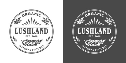 Olive oil design elements. Olive farm logo template isolated on black and white background. Vector illustration