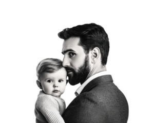 Father and son portrait showcasing love and connection in monochrome