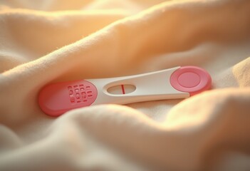 close positive pregnancy test soft cotton fabric delicate textures warm lighting, textile, interior, maternity, spring, luxury, expecting, comfort