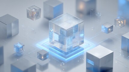 Obraz premium Array of frosted & clear cubes on a bright, abstract futuristic surface