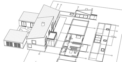 modern house sketch plan 3D illustration	
