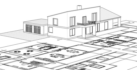 modern house sketch plan 3D illustration	
