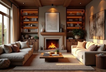 cozy living room family setup warm lighting comfortable furniture inviting atmosphere relaxed decor stylish soft textiles, chairs, couch, carpet, cushion