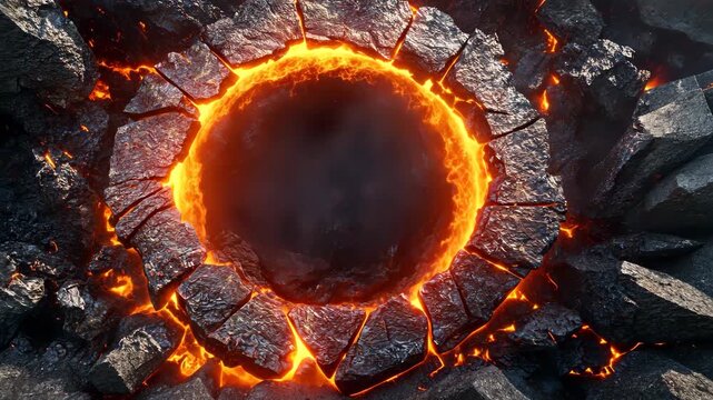 Sci-Fi Burning Stone Ring with Lava Background