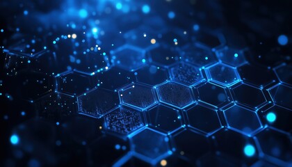 Obraz premium Blue Hexagons And Digital Circuits: Abstract Futuristic Technology With A High-Tech Network Layout For Virtual Communication And Data Flow Visualization.
