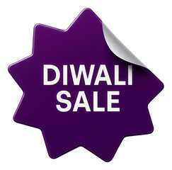 Purple star-shaped sticker with DIWALI SALE in bold letters, vibrant retail promotion offer on transparent background.
