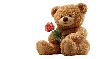 Obraz premium High-Resolution Isolated PNG Soft Plush Teddy Bear Holding Rose on Transparent Background