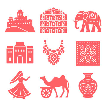 vector isolated pink color jaipur traditional cultural symbols