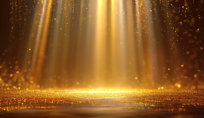 Golden spotlight beams on a glittering surface