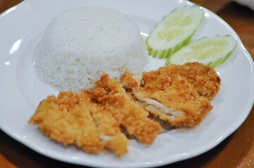 fried chicken or crispy chicken and rice or chicken and rice or Torikatsu or Chikinkatsu