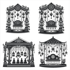 Indian Wedding Mandap Vector Bundle &ndash; Traditional Stage, Floral Decoration and Hanging Lanterns