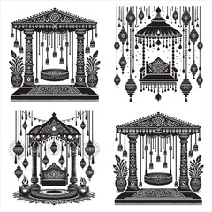 Indian Wedding Mandap Vector Bundle – Traditional Stage, Floral Decoration and Hanging Lanterns
