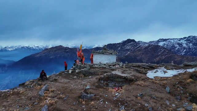 Epic Drone Footage of Tungnath Chandrashila Peak &ndash; Snow Capped Himalayan Mountains & Highest Shiva Temple on Earth in Winter