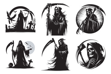 Grim Reaper Vector Bundle – Death Scythe, Skeleton Hooded Figure, Dark Horror Illustrations