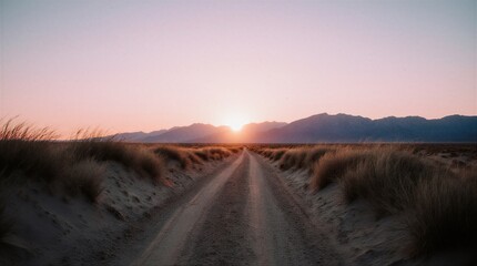 desert road at sunset with arid horizon and serene mountain view | landscape, desert, sunset, travel, scenic theme