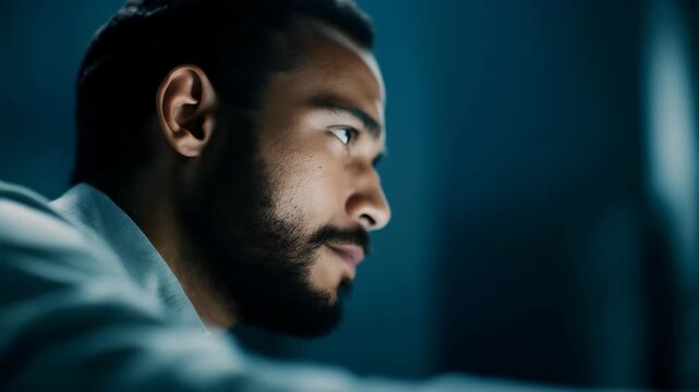 Focused IT technician working in a server room