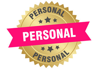 personal. personal round pink and gold label isolated on transparent background