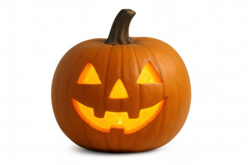 Glowing jack-o'-lantern with menacing carved face, illuminating dark background with halloween spirit