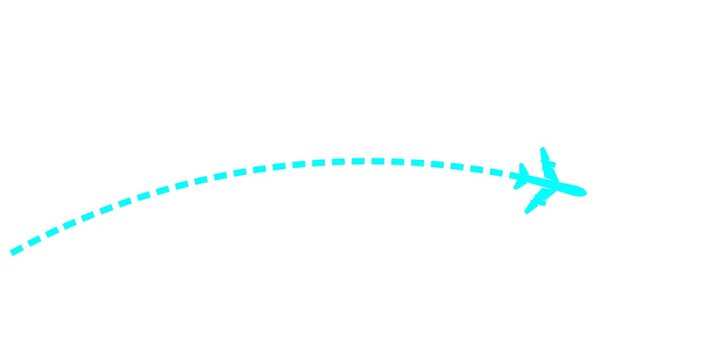 Cyan blue animation of airplane route to the pin point 