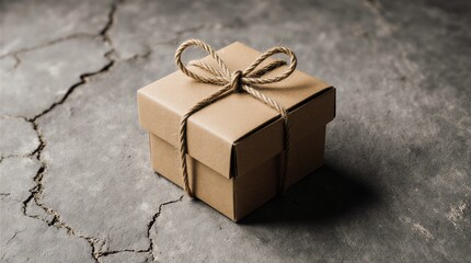 kraft paper gift box with twine on grey stone backdrop | birthday, anniversary, christmas, valentine's day, anniversary theme