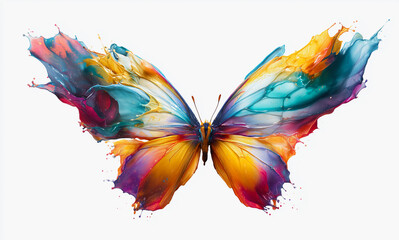 Abstract butterfly formed from vivid paint splashes in creative symmetry
