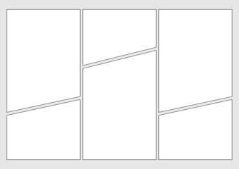 Comic strip page templates in a blank format for creativity. Printable storyboard sheets for manga, cartoons, and webtoons.
