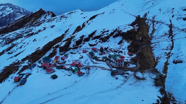 Epic Drone Footage of Tungnath Chandrashila Peak &ndash; Snow Capped Himalayan Mountains & Highest Shiva Temple on Earth in Winter