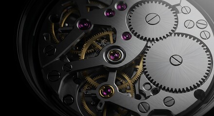 Fototapeta premium Mockup closeup of a mechanical watch movement with gears and jewels commercial usage
