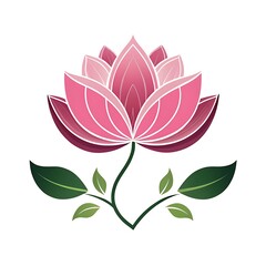 Obraz premium Beautiful pink lotus flower with green leaves illustration