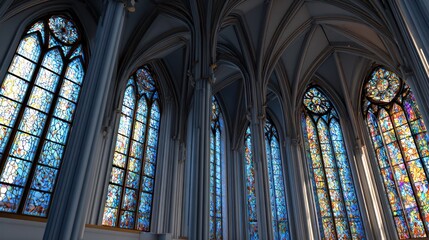 Intricate gothic architecture with vibrant stained glass windows, creating awe-inspiring views