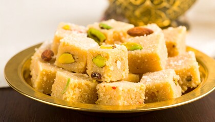 Light-colored, sweet treats, cubed and piled