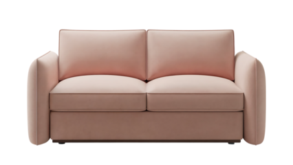 Modern two seater pink sofa with soft cushions for living room isolated on transparent background