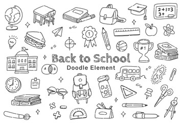 Back to School Themed Doodle Illustration - Hand Drawn School Supplies Design Elements