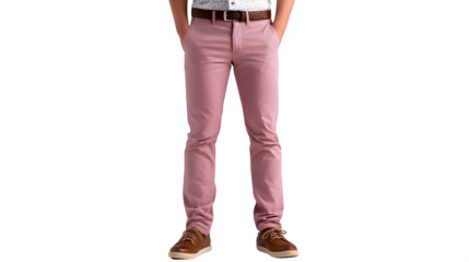 Slim-fit stretch chinos in dusty rose, lifestyle wear, front view, isolated on white background