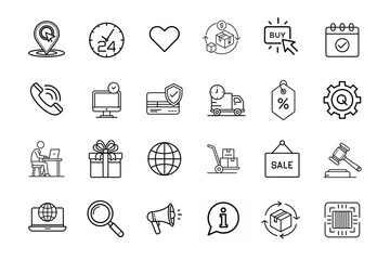 E-Commerce Icon Set  Online Shopping, Store, Payment, Delivery, and Digital Business Vector Graphics
