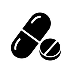 Black Pill and Capsule Icon – Solid Medical Drug Symbol Vector Illustration